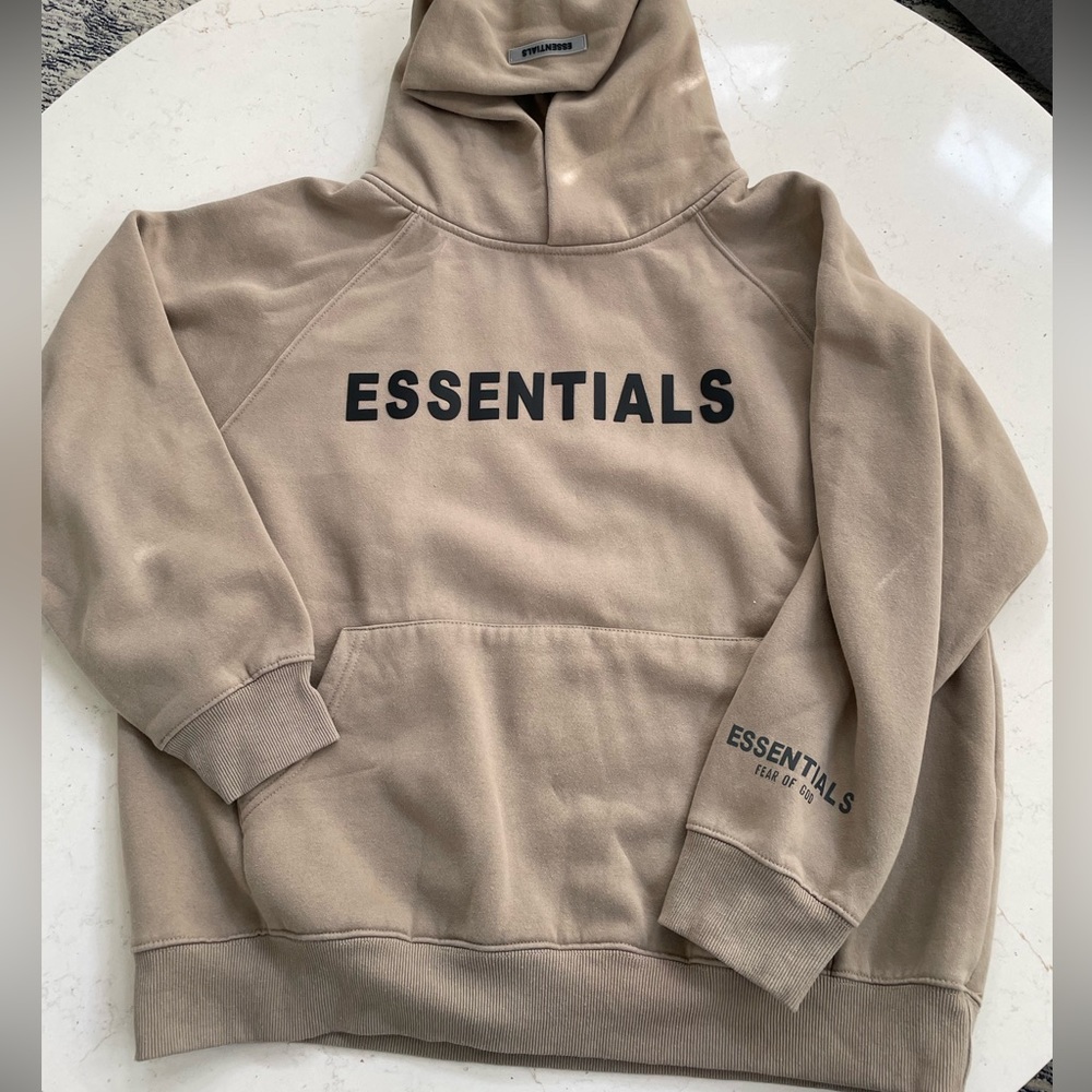 Fear of God Essentials Khaki Hoodie - Size Large